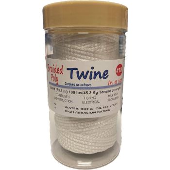 Fitec Twine In A Jar White Braided Poly #18 240Ft 100Lb Tensile Strengt