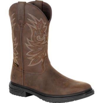 Rocky Worksmart Boots Brown Leather 12" Size 8 Medium Soft Toe Waterproo