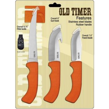 Schrade Old Timer Gift Set 4 Piece Orange Fixed Blade With Sharpener