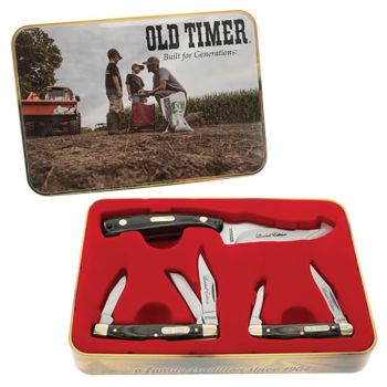Schrade Old Timer Gift Tin 3 Piece Wood Sharpfinger Set